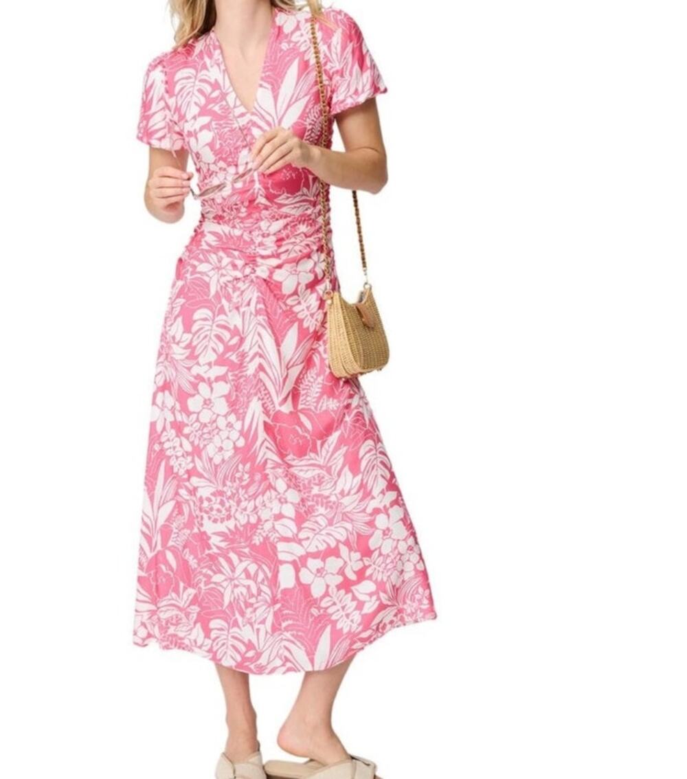 J.McLaughlin NWT Fernanda Pink White Floral Silk Blend Midi Dress 6